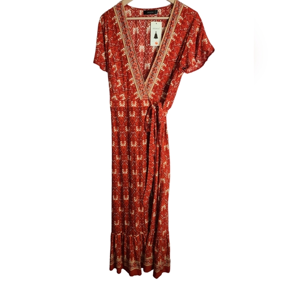 ZESICA Women's Floral Print Wrap V-neck short sleeve Maxi Dress, size L - Picture 2 of 14